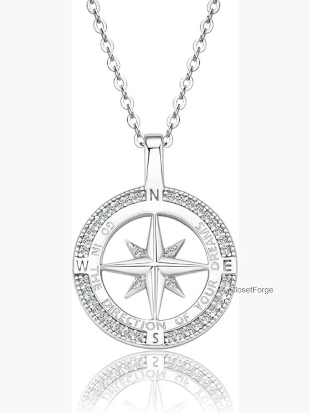 925 Sterling Silver Cubic Zirconia Compass Pendant Necklace for Women